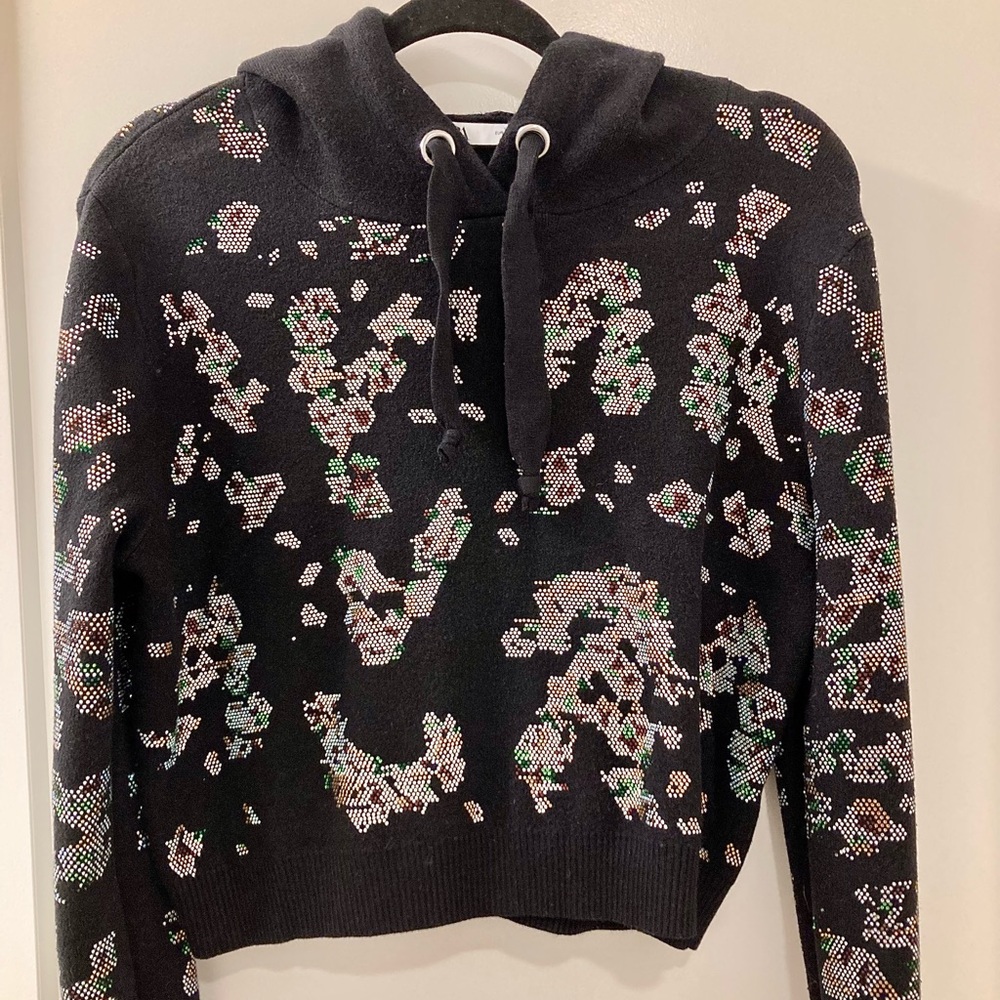 Zara knit beaded cropped hoodie in Black